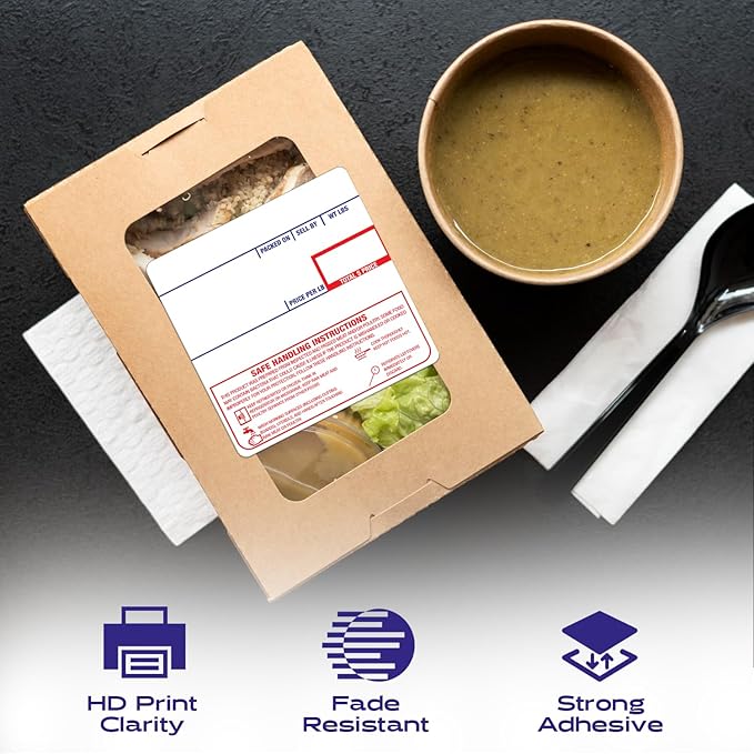 CEPRICO - Customizable CĀS Scale Labels - 48 Rolls of Thermal Printing Scale Labels – Compatible with CĀS LST-8040 | Safe Handling Instruction | Ideal for Supermarkets, Retailers and Grocery Stores