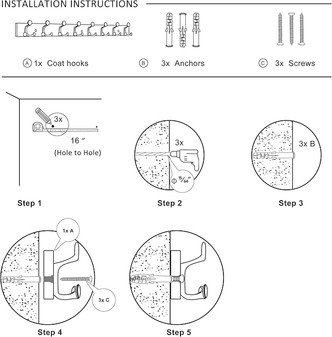 SKOLOO 43-Inch Light Brown Wood Coat Rack Wall Mount with 8 Triple Hooks - Ideal for Family Entrances, Classrooms, and Pet Supplies Storage - Perfect Coat Hooks for Wall