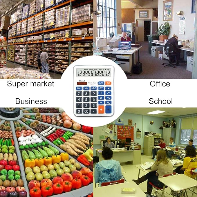 Desktop Calculator Extra Large 5-Inch Clear LCD Display 12-Digit Big Number Button Office Calculator with Auto Sleep Function (OS-5M)