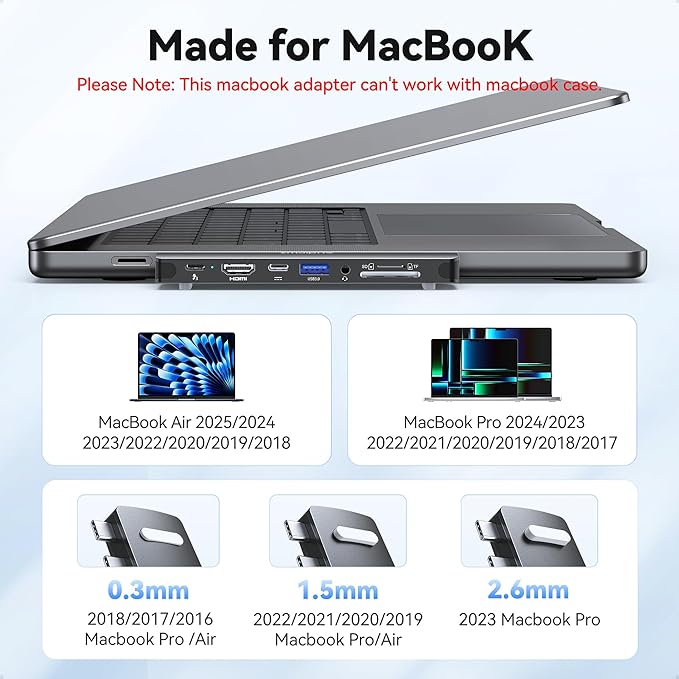 USB C Hub Adapter for MacBook Pro Air 2025-2016 Docking Station for MacBook M4 M3 M2 M1 USB C to HDMI Mac Accessories Multiport Dongle with 4K HDMI USB 3.0 SD TF Thunderbolt 3 USB-C Port Type C