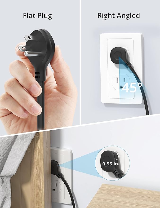 TROND Surge Protector Power Strip, 15ft Long Extension Cord, ETL Listed, 5 Widely Spaced AC Outlets, 2 USB A and 1 USB C, 1300J, Low-Profile Flat Plug, Wall Mountable, for Kitchen Office, Black