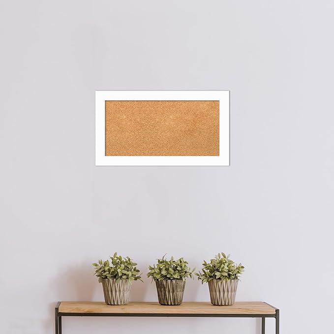 Amanti Art Natural Cork Board for Wall, 15x27 Vision Board with White Frame, Small Corkboard Office Decor for Home Organization, Casual Corkboard Pinboard to Display Items for Home Organization in