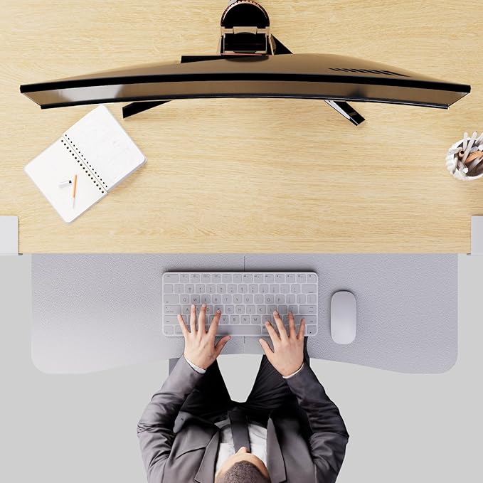 Desktop Keyboard Tray, Under Desk Pull Out,25.59" X 11.81" Large Size Radian Keyboard Tray with C-Clip Mount, Easy Installation, Computer Keyboard Stand, for Home Study and Office(White)