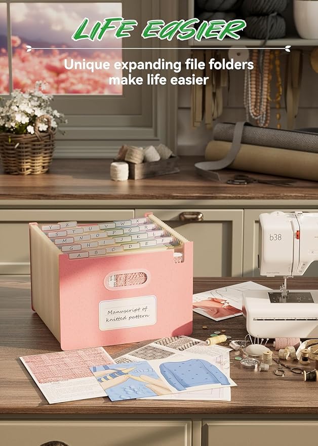 Accordion File Organizer, 26 Pockets Wheat Straw Expanding File Folders, Upright&Open Top, A-Z Bill Receipt Organizer, 100% BPA Free, Return to Nature, Healthy Living, Letter/A4 Size-2 Packs