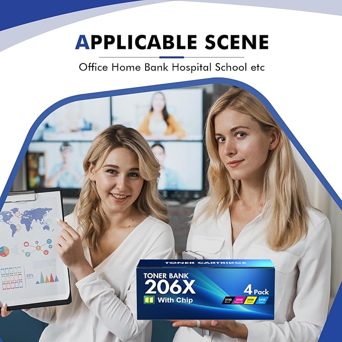 206X Toner Cartridges 4 Pack High Yield MFP M283cdw M283fdw Compatible for HP 206X 206A M255dw Color Laserjet Pro MFP M283fdw M283cdw M255dw M283 M255 Printer Ink (Black Cyan Yellow Magenta)