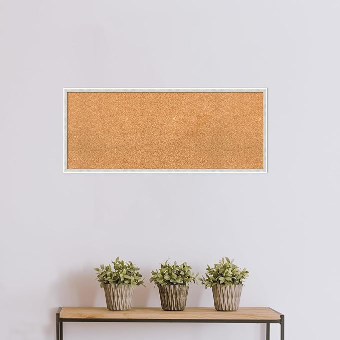 Amanti Art Natural Cork Board for Wall, 17x41 Vision Board with White Frame, Large Corkboard Office Decor for Home Organization, Modern Corkboard Pinboard to Display Items for Home Organization in