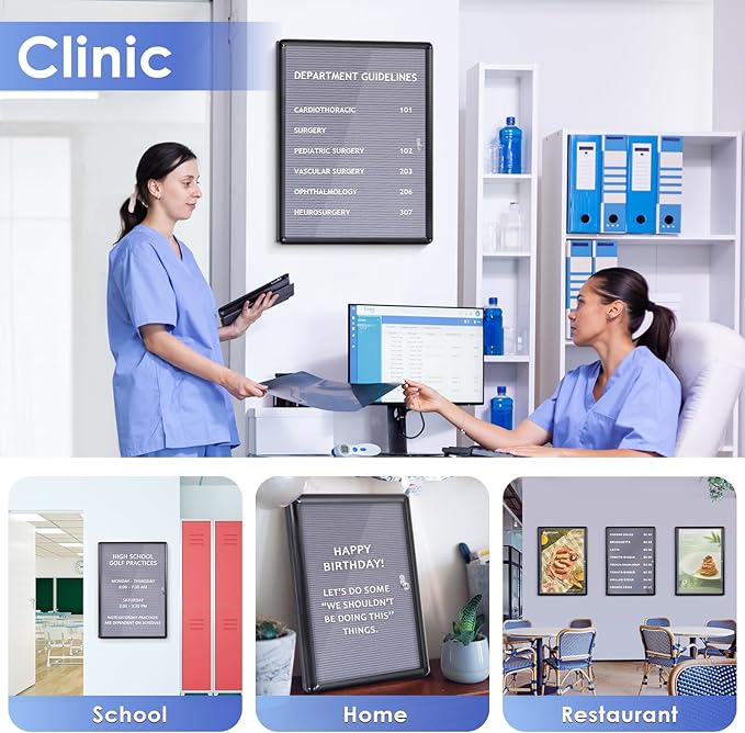 SWANCROWN Enclosed Bulletin Board with Locking Door 20x14 in, Lockable Felt Letter Board Sign Tamperproof Message Board for Office School Home, Black Aluminum Frame, Grey