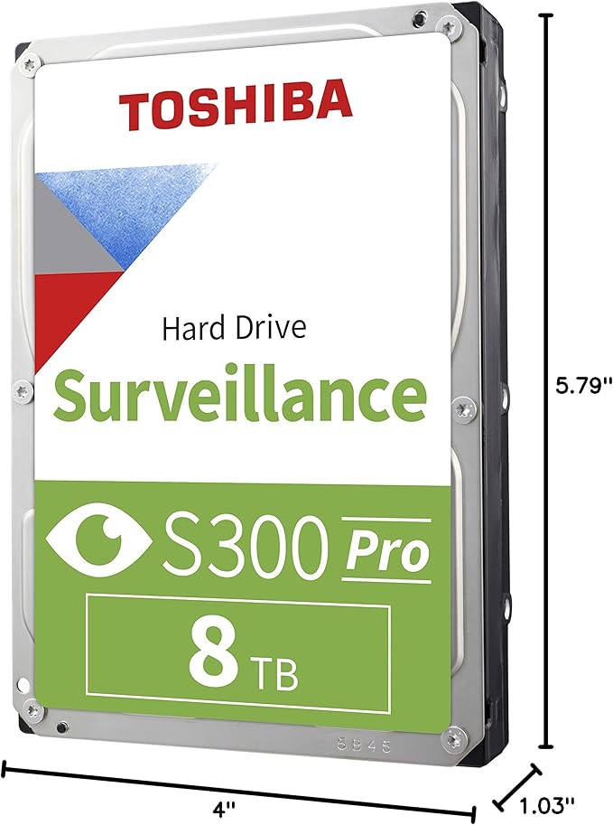 Toshiba S300 PRO 8TB Surveillance 3.5” Internal Hard Drive – CMR SATA 6 Gb/s 7200 RPM 512MB Cache - HDWTA80UZSVAR