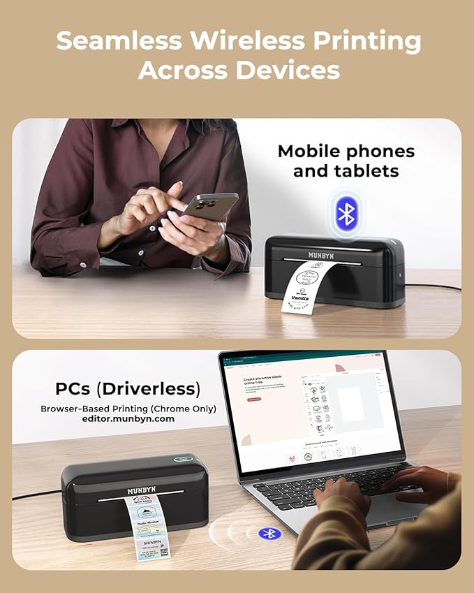 MUNBYN Bluetooth Thermal Label Printer RealWriter RW402B, 4x6 Shipping Label Printer for Small Business, Compatible with Android, iPhone and Windows, Mac, Chromebook, Ebay, USPS, FedEx, Shopify