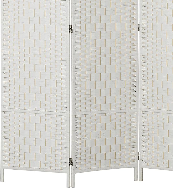 HOMCOM Room Divider, 3 Panel Folding Privacy Screen, 6FT Tall Portable Wicker Weave Partition Wall Divider for Bedroom, Home Office, White