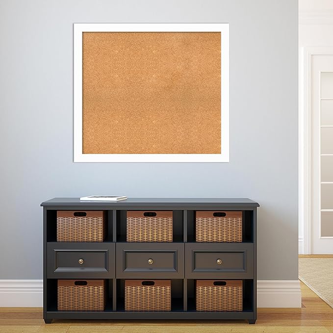 Amanti Art Natural Cork Board for Wall, 33x37 Vision Board with White Frame, Large Corkboard Office Decor for Home Organization, Casual Corkboard Pinboard to Display Items for Home Organization in