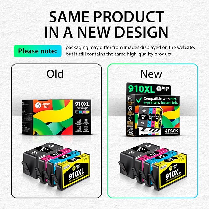Smart Ink Remanufactured Ink Cartridges Replacement for HP 910XL 910 XL Black and Color Combo Pack to use with OfficeJet Pro 8025e 8025 8028e 8028 8035e 8035 OfficeJet 8015e 8022e 8015 8022 Printers