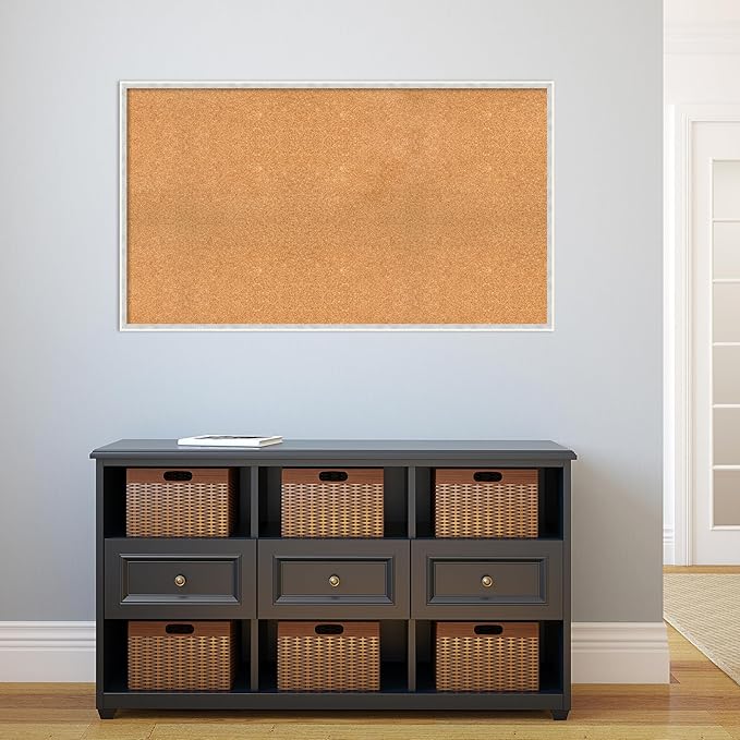 Amanti Art Natural Cork Board for Wall, 27x47 Vision Board with White Frame, Oversize Corkboard Office Decor for Home Organization, Modern Corkboard Pinboard to Display Items for Home Organization in