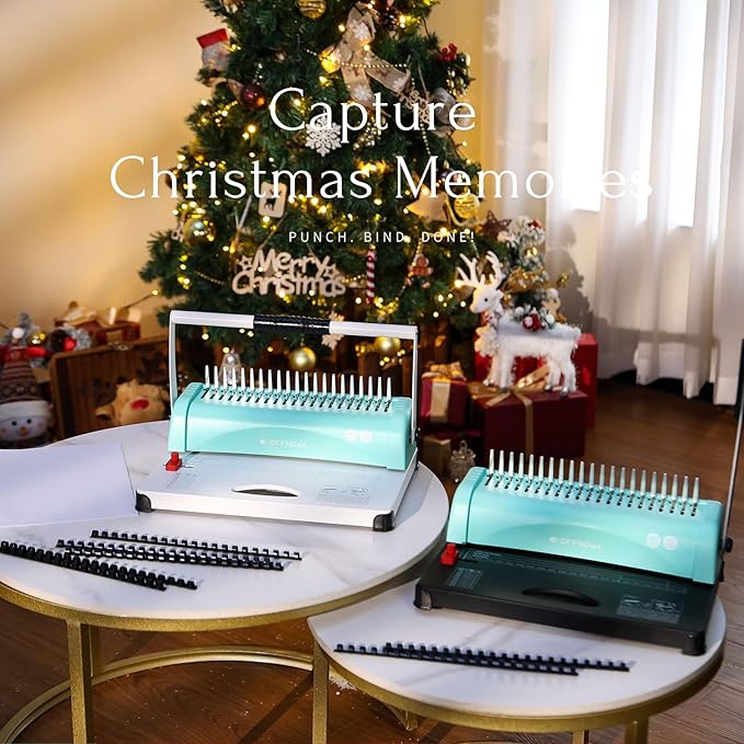 OFFNOVA Binding Machine, 21-Hole 450 Sheets Paper Comb Binding Machine for Letter Size / A4 / A5 Paper, Easy to Punch Handle, Adjustable Margin, Book Binder with 100 PCS 3/8'' Comb Binding Spines