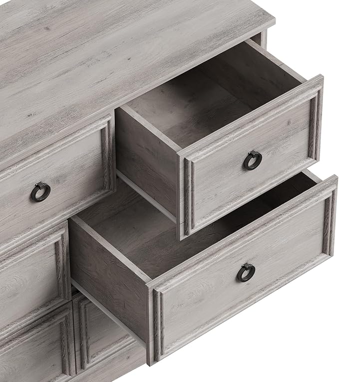 LGHM Modern Large 10 Drawer Dresser, Long Dressers for Bedroom, Chest of Drawers Closet Organizers and Storage Clothes - Textured Borders, 6" Deep Drawer for Living Room, Hallway, Gray