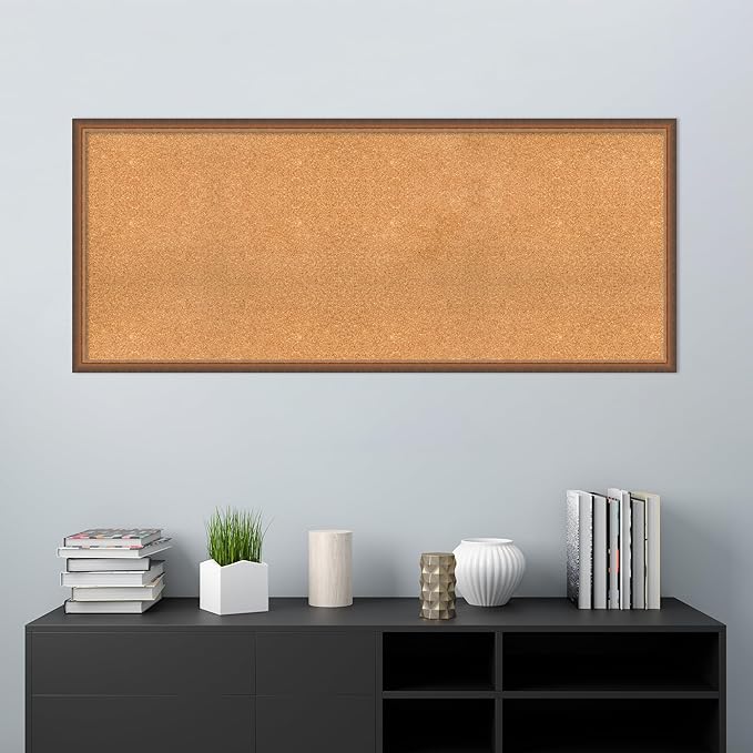 Amanti Art Natural Cork Board for Wall, 26x62 Vision Board with Bronze Frame, Oversize Corkboard Office Decor for Home Organization, Modern Corkboard Pinboard to Display Items for Home Organization