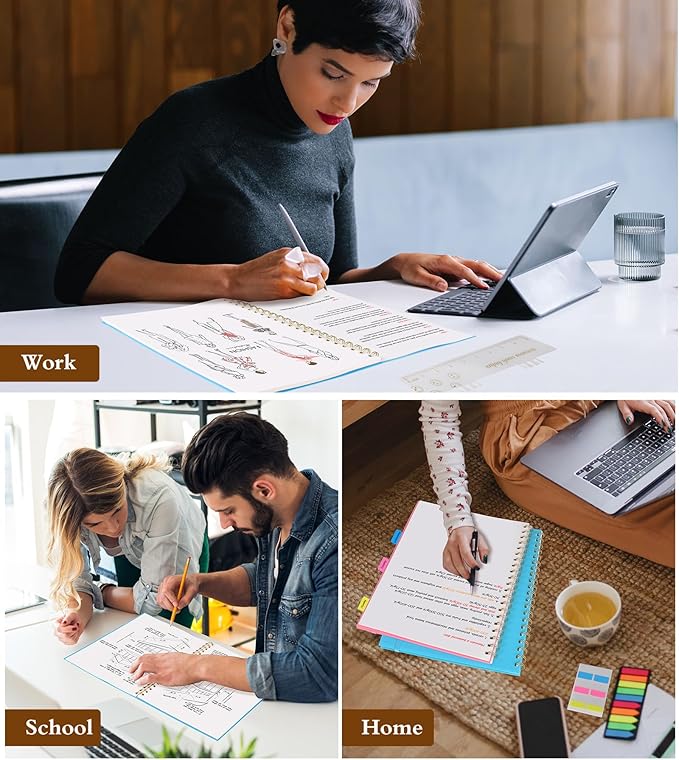 Blank Spiral Notebook Journal 8.5” x 11”, A4 Large Sketch Book for Women Men, 100 GSM Blank Paper Drawing Notebook, Plastic Hardcover Spiral Bound Sketchbook for Sketching Work School Writing, Blue