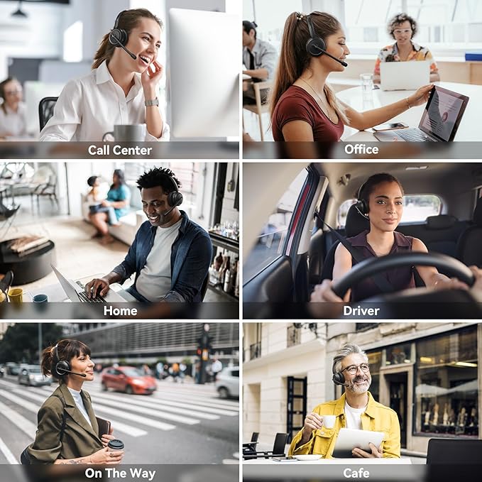 LEVN Wireless Headset 5.2 for Call Center, Bluetooth Headphones with Mic for Work(Noise Cancelling), 65 Hours Woktime & Mute Button,Wireless Headset for Work from Home/Office/PC/Computer/Laptop(Black)