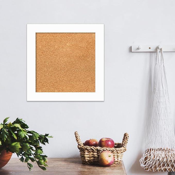 Amanti Art Natural Cork Board for Wall, 17x17 Vision Board with White Frame, Small Corkboard Office Decor for Home Organization, Casual Corkboard Pinboard to Display Items for Home Organization in