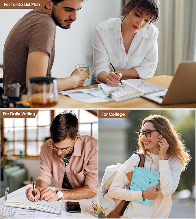 A5 Lined Leather Journal Notebook for Men Women,5.9" X 8.4" Hardcover Journal with Pen,200 Pages 100 Gsm Thick Ruled Paper Daily Diary for School,Travel,Business,Work,Home Writing