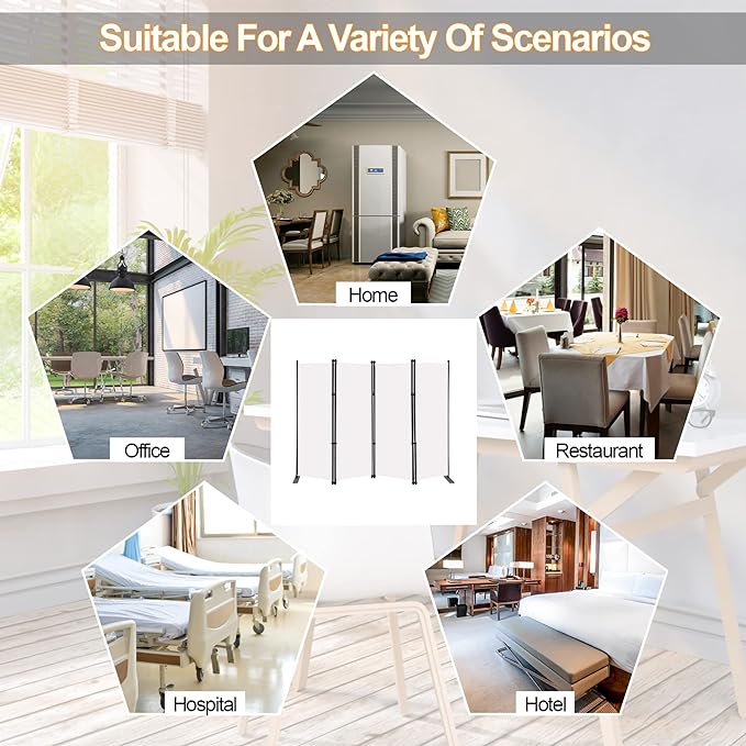 MAYOLIAH 4 Panel Room Divider Screen 6Ft Tall Foldable Privacy Dividers Indoor Wall Partition Room Separator White
