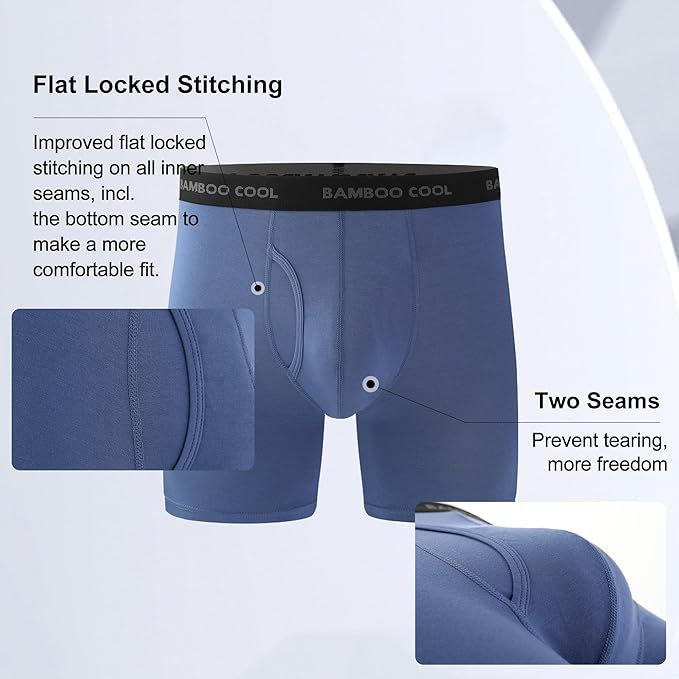 BAMBOO COOL Men's Ultra Breathable Underwear,No Riding Up Boxer Briefs with ComfortFlexible Waistband,Multipack