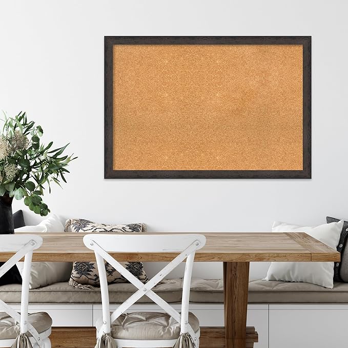Amanti Art Natural Cork Board for Wall, 27x39 Vision Board with Black Wood Frame, Large Corkboard Office Decor for Home Organization, Modern Contemporary Corkboard Pinboard to display items for home