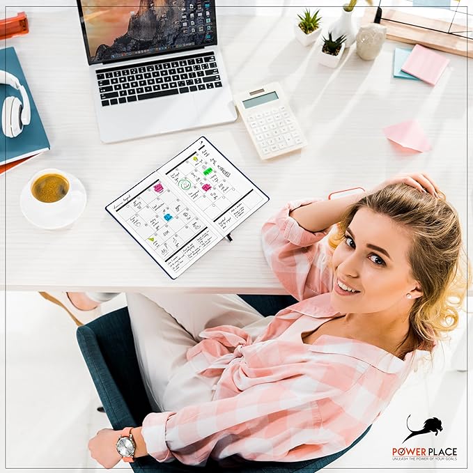 Daily Planner, Calendar and Gratitude Journal to Improve Time-Management, Productivity & Happiness | Vegan Leather Hardcover Organizer with Blank Dates, Undated 6 Months 24 Hour Agenda