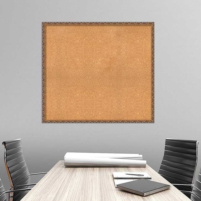 Amanti Art Natural Cork Board for Wall, 36x40 Vision Board with Bronze Frame, Oversize Corkboard Office Decor for Home Organization, Traditional Corkboard Pinboard to Display Items for Home