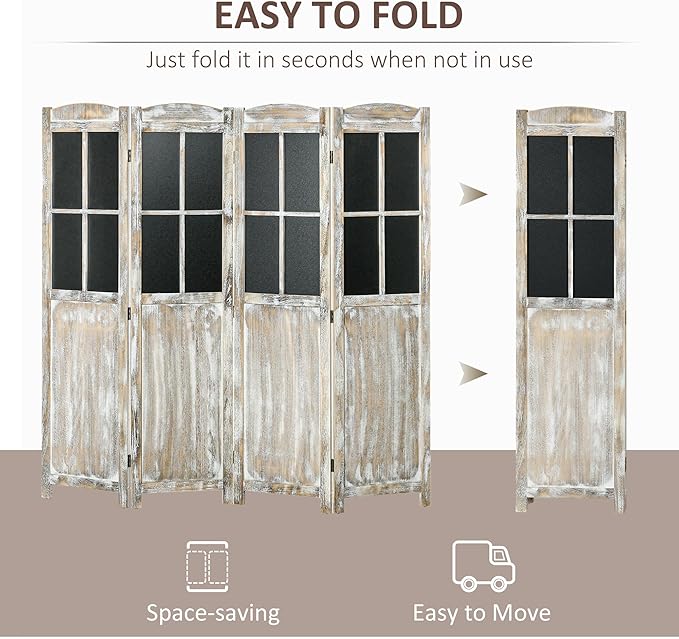 NicBex Room Divider 4 Panel Room Dividers with Black Boards Partition Room Dividers and Folding Privacy Screens 5.6 FT Wall Divider for Home, Office, Room Separation,70.75"W x 0.75"D x 69.75"H,Natural