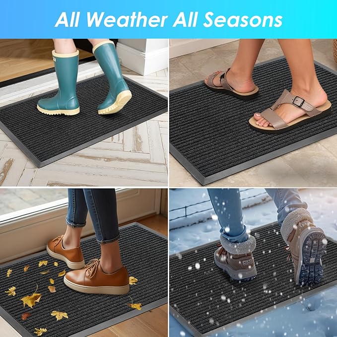 Vicwe Front Door Mat Indoor Outdoor Entrance, 71"x48" Heavy Duty Non-Slip Rubber Doormats, Low Profile,Easy Clean Entryway Floor Mats for Outside, Porch, Patios,Black
