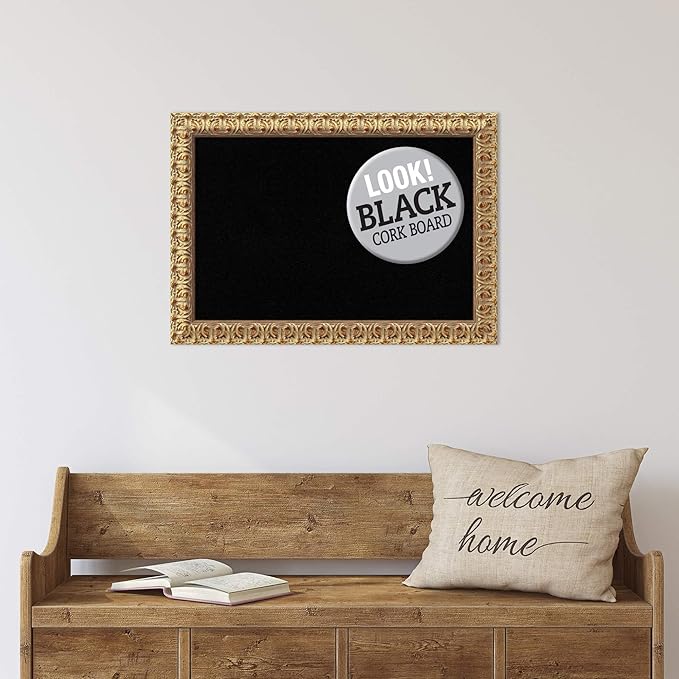 Amanti Art Black Cork Board for Wall, 19x27 Vision Board with Gold Wood Frame, Medium Corkboard Office Decor for Home Organization, Traditional Corkboard Pinboard to display items for home