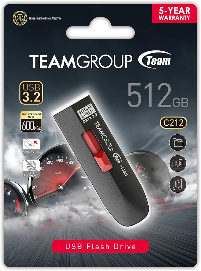 TEAMGROUP C212 Extreme Speed 512GB 1000/800MB/s USB 3.2 Gen 2 Easy Push-and-Pul Flash Thumb Drive External Data Storage Memory Stick Compatible with Computer/Laptop/PS4 PS5 TC2123512GB01
