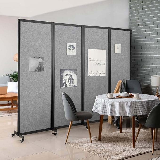 Room Partition,Office Divider,Portable Commercial Screen Dividers,Privacy Partition Separator,Classroom School Dividers,6'4"L* 6'7"H,3 Panel,Light Grey