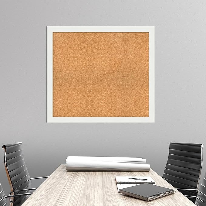 Amanti Art Natural Cork Board for Wall, 33x37 Vision Board with White Frame, Large Corkboard Office Decor for Home Organization, Casual Corkboard Pinboard to Display Items for Home Organization in