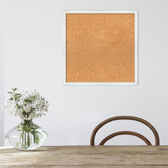 Amanti Art Natural Cork Board for Wall, 19x19 Vision Board with White Frame, Small Corkboard Office Decor for Home Organization, Country Rustic Corkboard Pinboard to Display Items for Home