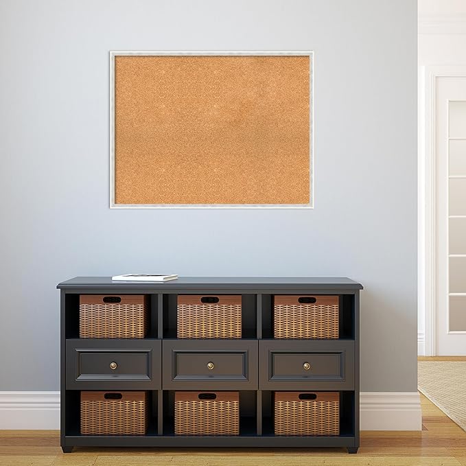 Amanti Art Natural Cork Board for Wall, 27x35 Vision Board with White Frame, Large Corkboard Office Decor for Home Organization, Modern Corkboard Pinboard to Display Items for Home Organization in