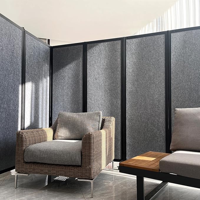 Office Divider,Room Partition, Privacy Partition Separator,Portable Commercial Screen Dividers,Classroom School Dividers,10'6"W x 6'7"H,5 Panel,Grey