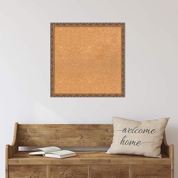 Amanti Art Natural Cork Board for Wall, 24x24 Vision Board with Bronze Frame, Medium Corkboard Office Decor for Home Organization, Traditional Corkboard Pinboard to Display Items for Home