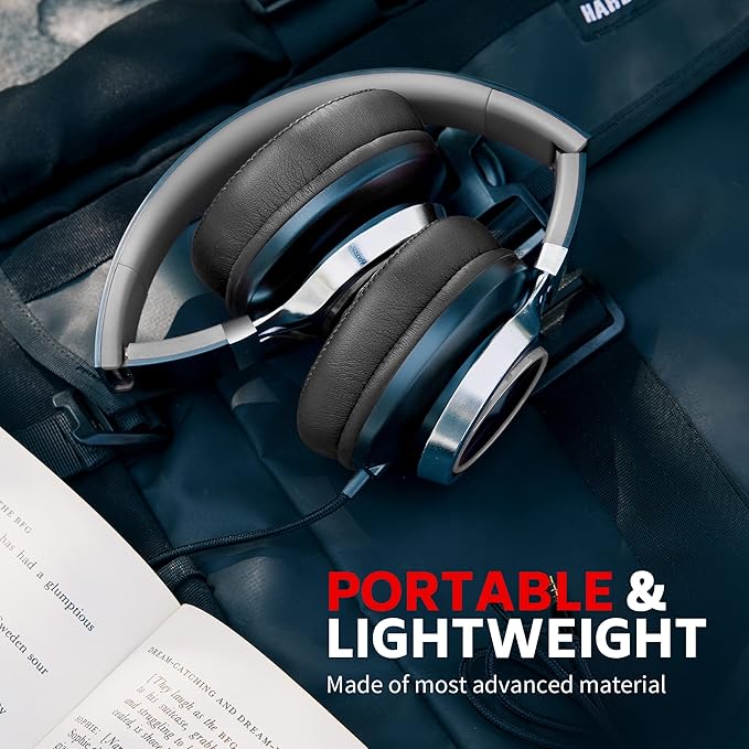 AC01 Headphones Wired Over Ear, Corded Stereo Headsets with Microphone Volume Control for Adults Teens Kids 3.5mm for Cellphones, Tablets, Laptop, Chromebook (Black Grey)