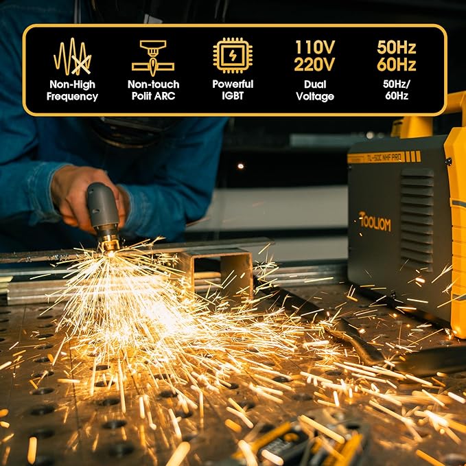 TOOLIOM 50A Non High Frequency Plasma Cutter 110/220V Dual Voltage 2T/4T Cutting Machine 3/4" Clean Cut with Large Digital Display
