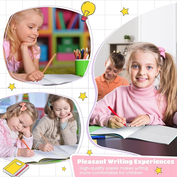 Henoyso 12 Pcs Primary Composition Notebook K-2 9 3/4 x 7 1/2 Inch Primary Journal, Back to School Supplies, Bulk Blank Writing Book for Kid to Write Draw Journal 60 Page Notebooks (Soft Color)