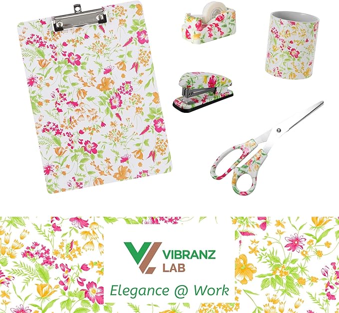 VIBRANZ-LAB Cute Tape Dispenser Desk Cute Home Office Desk Supplies Fun Desk Accessories Floral Tape Dispenser Cute Office Supplies for Women Desk Weighted Non-Skid Non-Slip Base Tape Dispensers