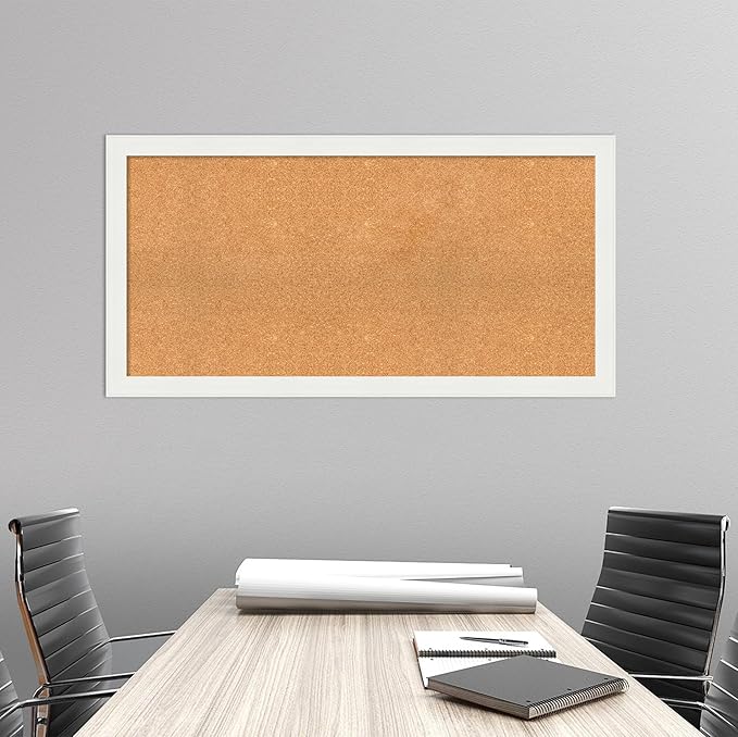 Amanti Art Natural Cork Board for Wall, 25x49 Vision Board with White Frame, Oversize Corkboard Office Decor for Home Organization, Casual Corkboard Pinboard to Display Items for Home Organization in