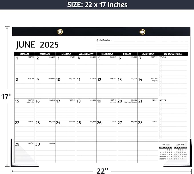 2025-2026 Desk Calendar β Jan 2025 β Jun 2026, 18 Monthly Calendar 2025-2026, Large Desk Calendar, 22'' x 17'', 2025 Desk/Wall Calendar with Desk Pad, To-do Lists, Ruled Blocks, Corner Protectors