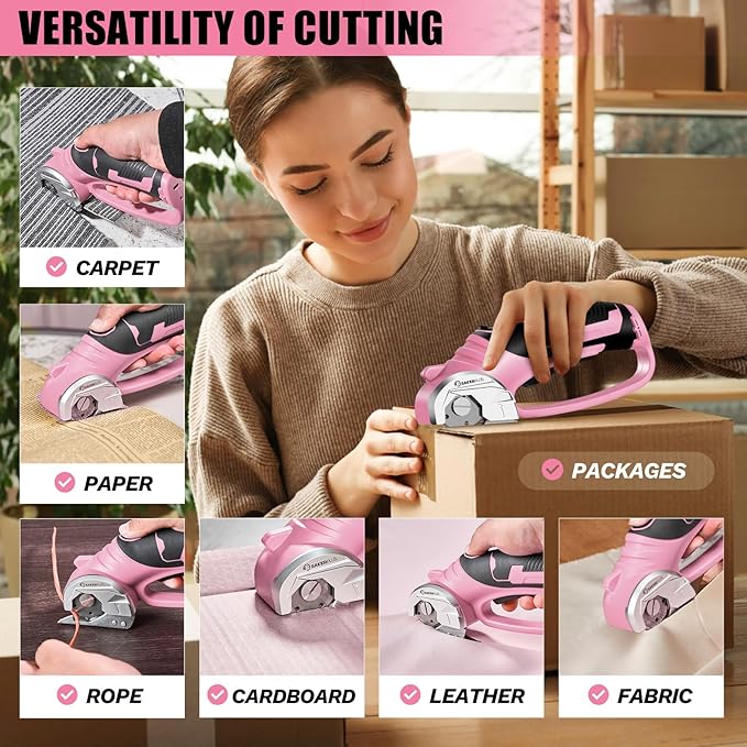 Cordless Electric Scissors,4V Rechargeable Cardboard Box Cutter Heavy Duty Fabric Scissor with Safety Lock & LED Light,Power Rotary Cutter for Leather Carpet Plastic Cutting,Sewing,Crafting