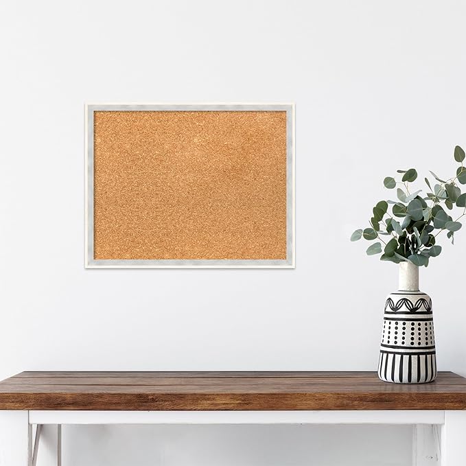 Amanti Art Natural Cork Board for Wall, 15x19 Vision Board with White Frame, Small Corkboard Office Decor for Home Organization, Modern Corkboard Pinboard to Display Items for Home Organization in