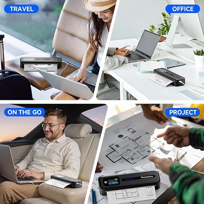 Phomemo Upgraded Portable Printer with Touchscreen, M832D Bluetooth Wireless Thermal Inkless Printer, Supports 8.5"x11" US Letter & A4, Compatible with iOS, Android, PC for Travel, Black