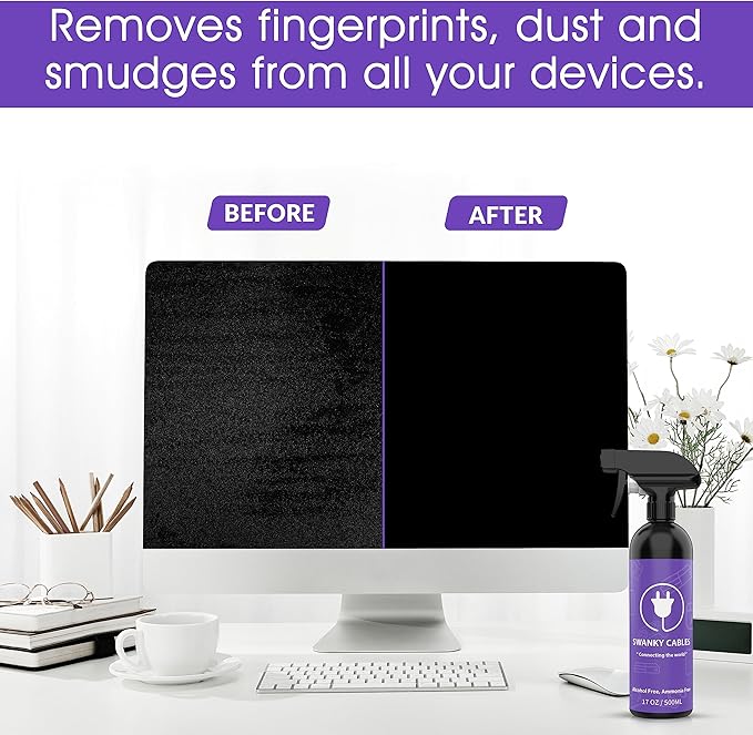 Swanky Computer Screen Cleaner Kit: Set of Electronic Cleaner Spray Microfiber Cleaning Cloth for TV, iPad, iPhone, Monitor, Laptop (17 Oz, 4-Pack)