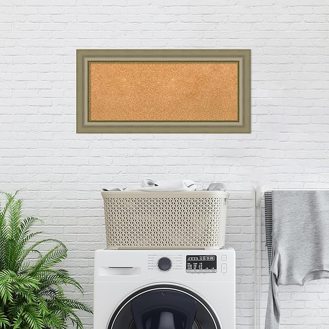 Amanti Art Natural Cork Board for Wall, 17x35 Vision Board with Silver Wood Frame, Medium Corkboard Office Decor for Home Organization, Traditional Corkboard Pinboard to Display Items for Home